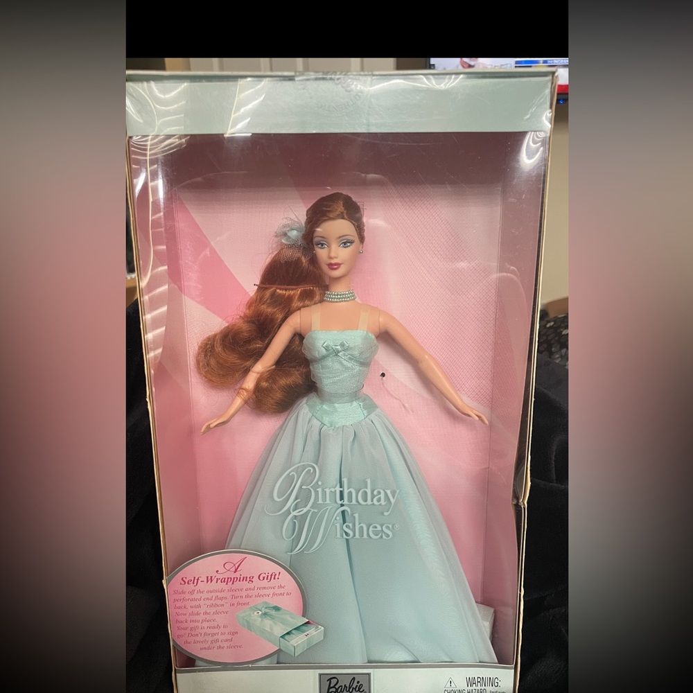 Mattel Birthday Wishes Barbie- Aqua, some damage to box. Still in good condition